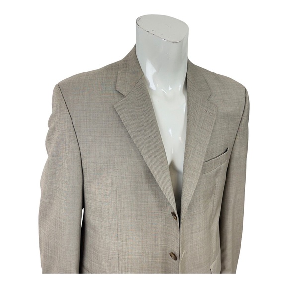Ralph Lauren Macys Plain Weave Pure Wool Beige Blazer Jacket Sport Coat Mens 42R - Picture 5 of 12